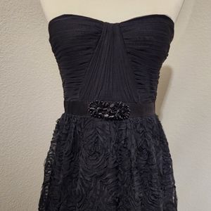 Adrianna Papell Black Strapless Pleated Bodice Rosette Ballgown Size 8